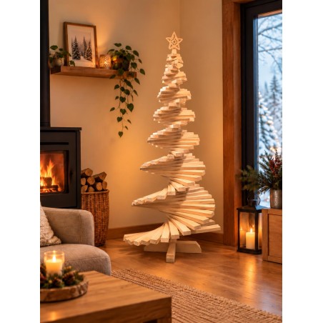 Sapin de Noël en bois naturel – 160 cm – Fabrication solidaire