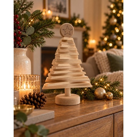 Sapin de Noël en bois naturel – 35 cm – Fabrication solidaire